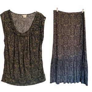 Michael Kors Top & Skirt Set Green Baroque Paisley Size Large